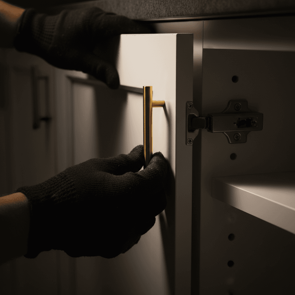 Installing cabinet hardware on new kitchen cabinets